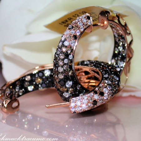 Impressive Hoop Earrings with Black, Brown & White Diamonds