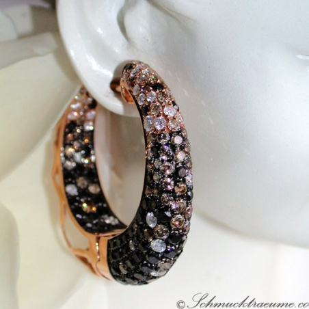 Impressive Hoop Earrings with Black, Brown & White Diamonds