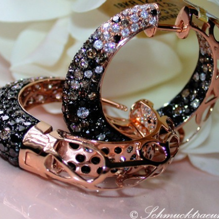 Impressive Hoop Earrings with Black, Brown & White Diamonds