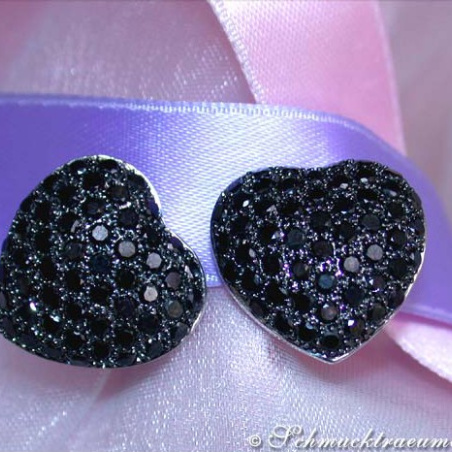 Feminine Black Diamond Heart Earrings