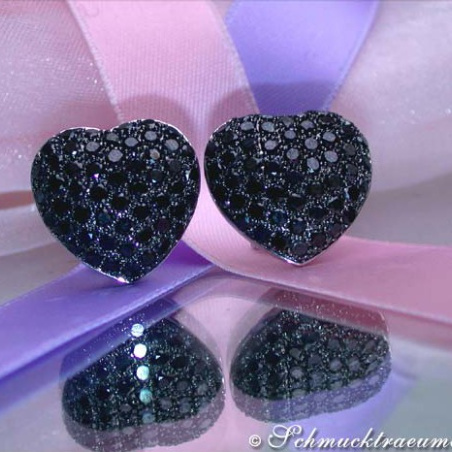 Feminine Black Diamond Heart Earrings