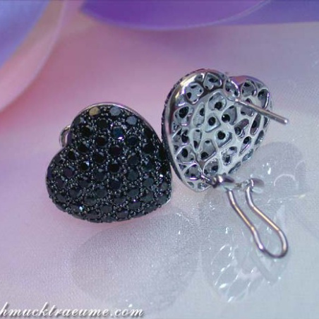 Feminine Black Diamond Heart Earrings