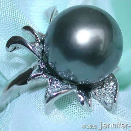 Feminine Tahitian Pearl Diamond Blossom Ring