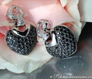 Herz Ohrstecker mit schwarzen Diamanten