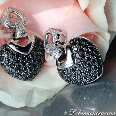 Herz Ohrstecker mit schwarzen Diamanten
