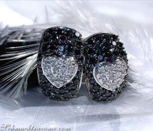 Heart Earrings with Black & White Diamonds