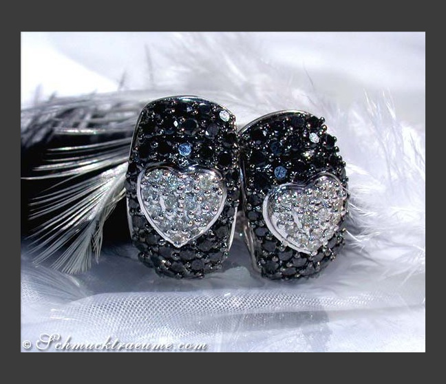 Heart Earrings with Black & White Diamonds Heart Earrings with Black & White Diamonds