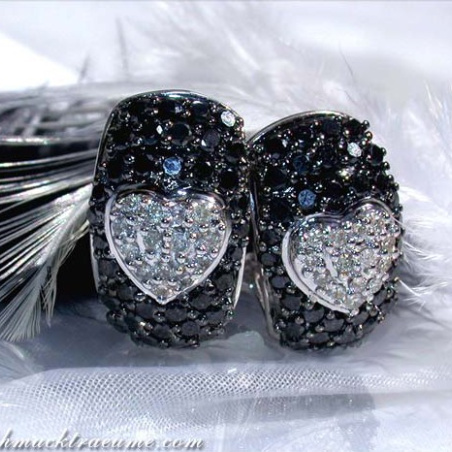 Heart Earrings with Black & White Diamonds