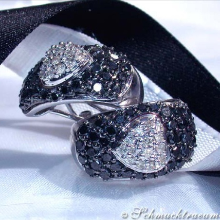 Heart Earrings with Black & White Diamonds
