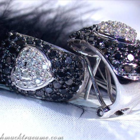 Heart Earrings with Black & White Diamonds