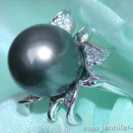 Feminine Tahitian Pearl Diamond Blossom Ring