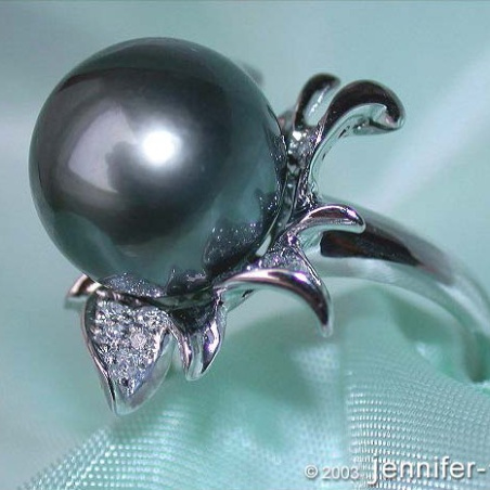 Feminine Tahitian Pearl Diamond Blossom Ring
