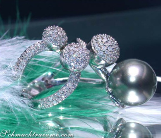 Striking Tahitian Pearl Ring with Diamonds