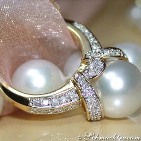 Südseeperle Brillanten Ring im Kragen Design