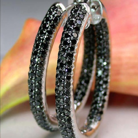 Oval hoop earrings with black diamonds