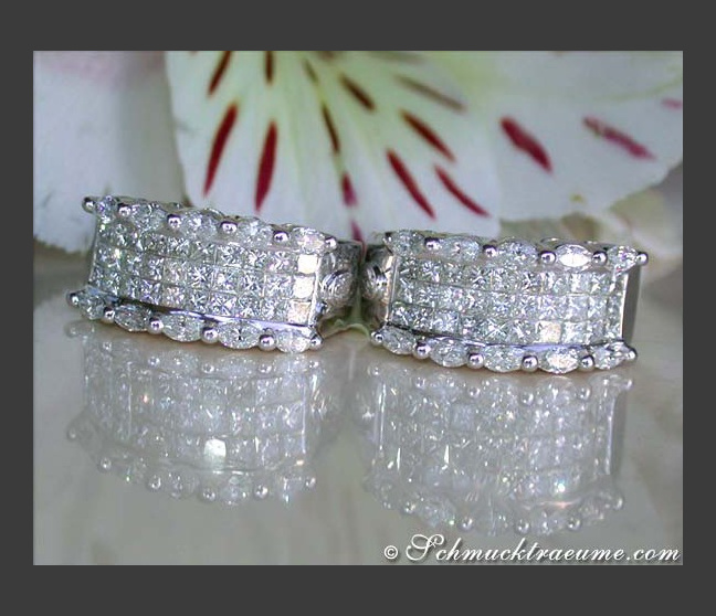 Fancy Huggie Earrings with Marquise & Princess Diamonds Fancy Huggie Earrings with Marquise & Princess Diamonds