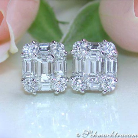 Elegant Diamond Studs with Baguette Diamonds