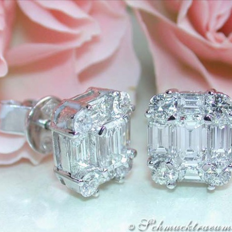 Elegant Diamond Studs with Baguette Diamonds