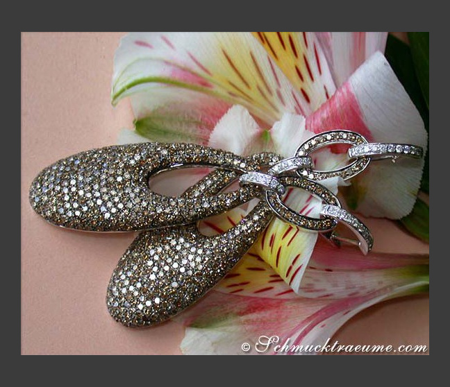 Stately Brown & White Diamond Dangling Earrings Stately Brown & White Diamond Dangling Earrings