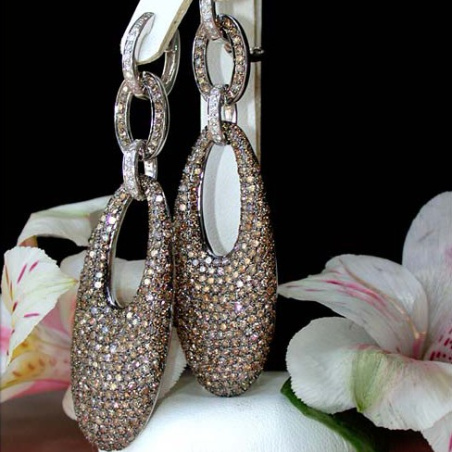 Stately Brown & White Diamond Dangling Earrings