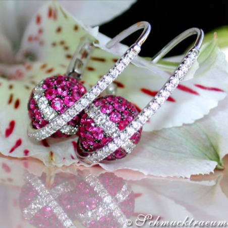 Attractive Ruby Earrings with Diamonds