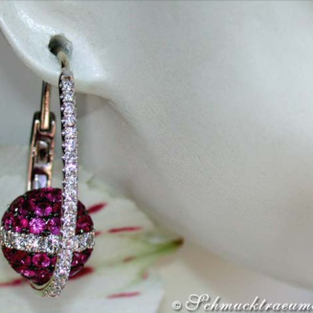 Attractive Ruby Earrings with Diamonds