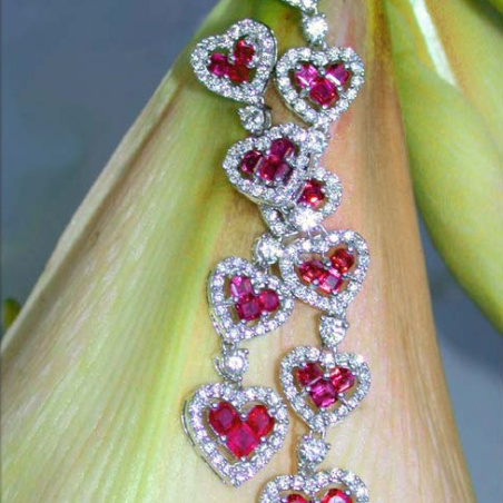 Magnificent Ruby Heart Earrings with Diamonds