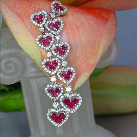 Magnificent Ruby Heart Earrings with Diamonds