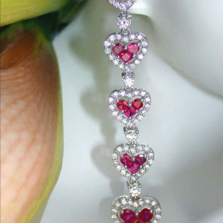 Magnificent Ruby Heart Earrings with Diamonds