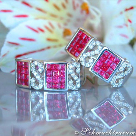 Attractive Ruby Earrings with Diamonds