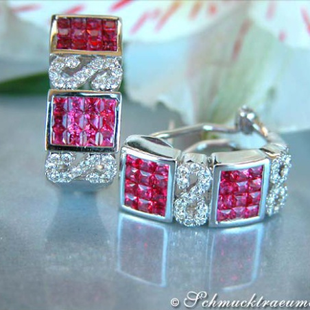 Attractive Ruby Earrings with Diamonds