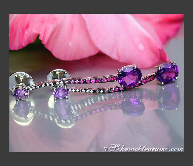 Magnificent Amethyst Earrings with Rubies, Sapphires and Diamonds Magnificent Amethyst Earrings with Rubies, Sapphires and Diamonds