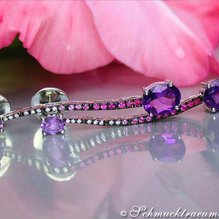 Magnificent Amethyst Earrings with Rubies, Sapphires and Diamonds