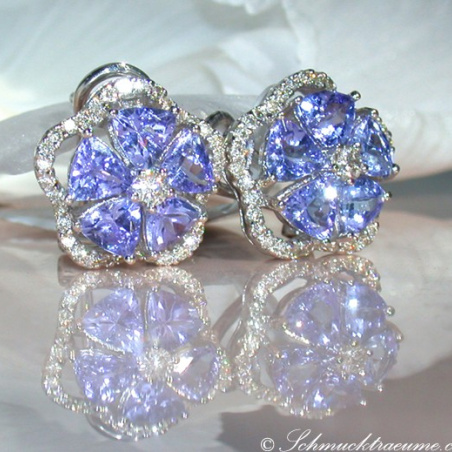 Graceful Tanzanite Blossom Stud Earrings with Diamonds