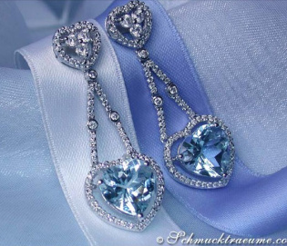 Beautiful Aquamarine Heart Earrings with Diamonds