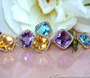 Stunning Multicolor Gemstone Dangling Earrings with Diamonds