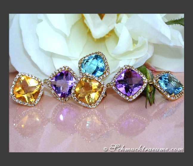 Stunning Multicolor Gemstone Dangling Earrings with Diamonds Stunning Multicolor Gemstone Dangling Earrings with Diamonds