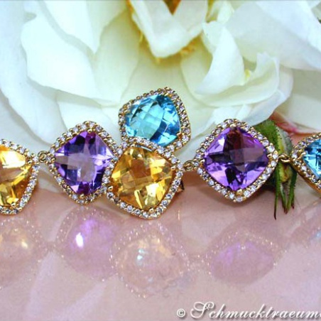 Stunning Multicolor Gemstone Dangling Earrings with Diamonds