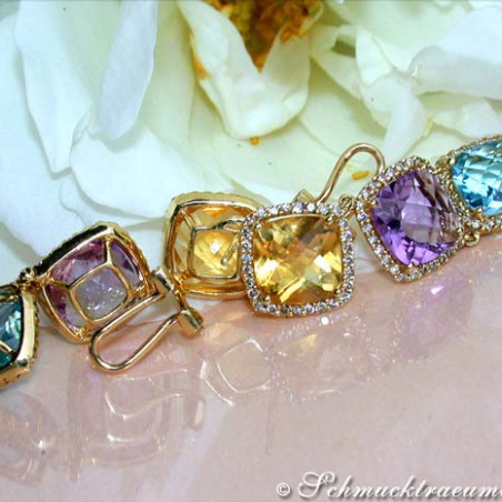 Stunning Multicolor Gemstone Dangling Earrings with Diamonds