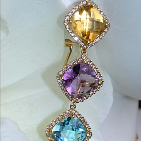 Stunning Multicolor Gemstone Dangling Earrings with Diamonds