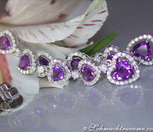 Exquisite Amethyst Heart Earrings with Diamonds