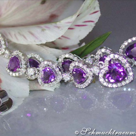 Exquisite Amethyst Heart Earrings with Diamonds