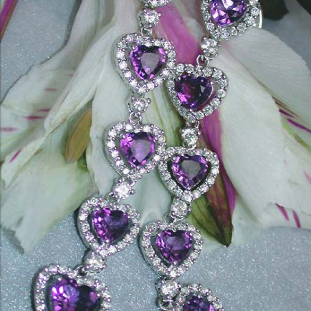 Exquisite Amethyst Heart Earrings with Diamonds