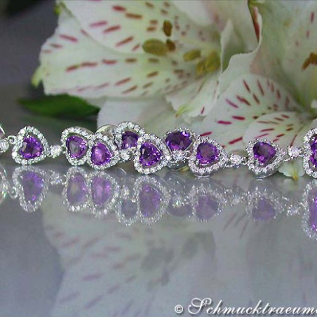 Exquisite Amethyst Heart Earrings with Diamonds