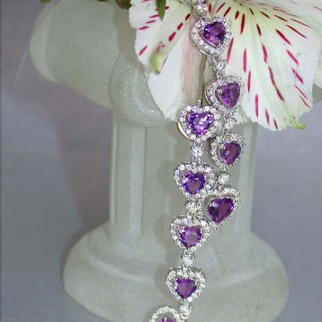 Exquisite Amethyst Heart Earrings with Diamonds