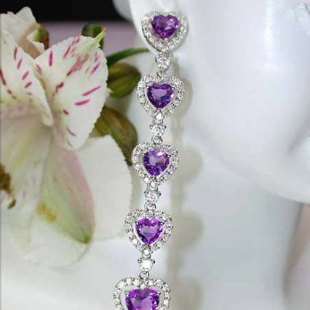 Exquisite Amethyst Heart Earrings with Diamonds