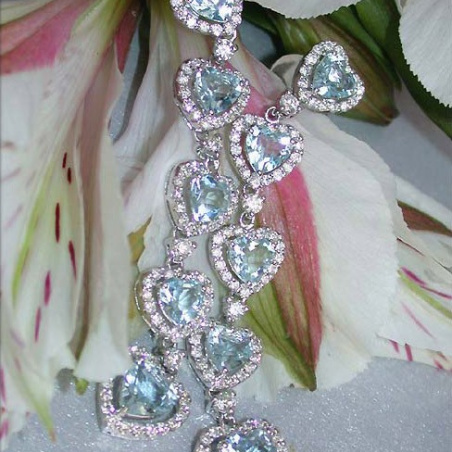 Glorious Dangling Earrings with Aquamarine Hearts