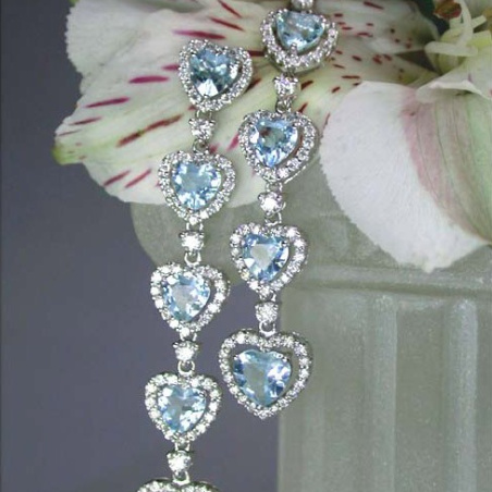 Glorious Dangling Earrings with Aquamarine Hearts