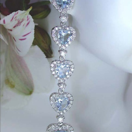 Glorious Dangling Earrings with Aquamarine Hearts