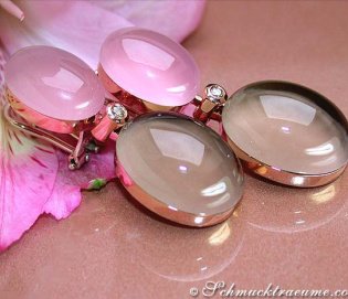 Magnificent Rose Quartz, Smoky Quartz & Diamond Earrings